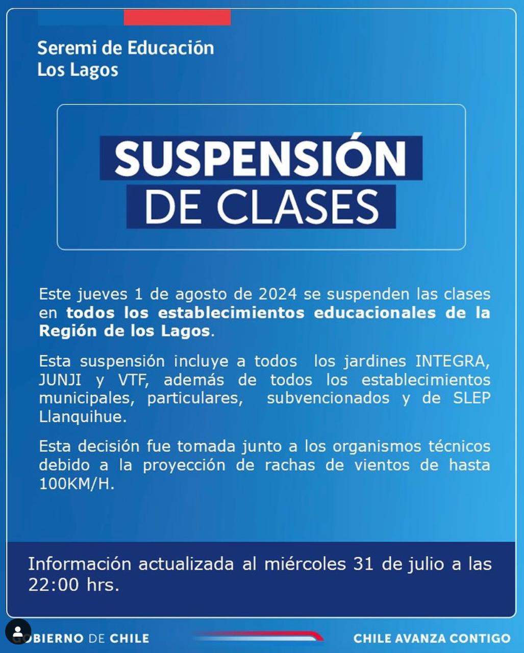 Info suspension clases 01 agosto