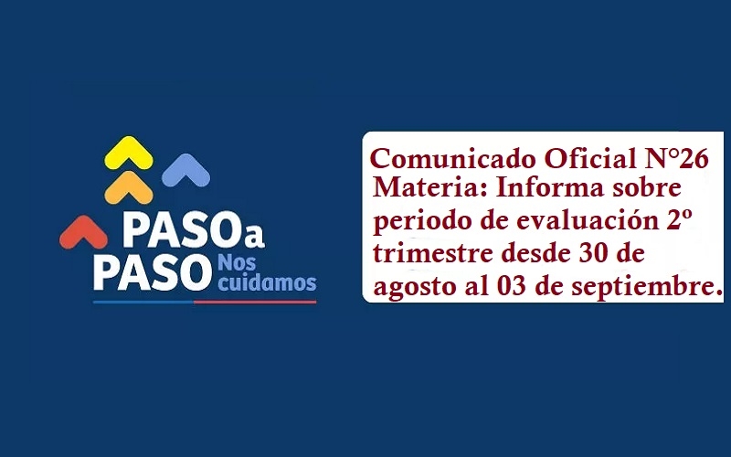 Comunicado Oficial N°26 Materia: Informa sobre periodo de evaluación 2º trimestre desde 30 agosto al 03 de septiembre