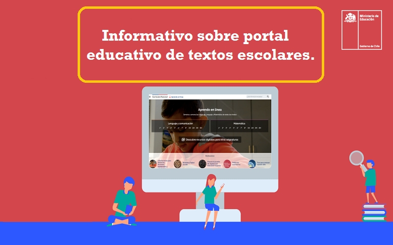 Informativo sobre portal educativo de textos escolares.