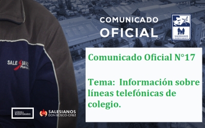 Comunicado Oficial N°17: Información sobre líneas telefónicas de colegio.